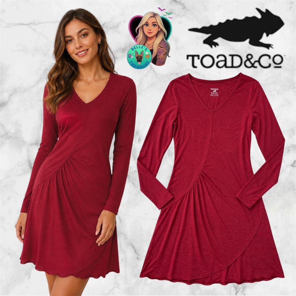 Toad&Co Horny Toad Red Tencel Organic Cotton V-Neck Dress Medium Granola Lounge‎